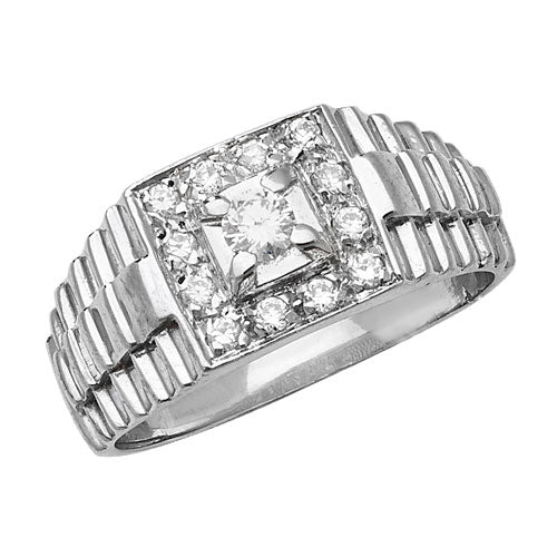MENS STERLING SILVER SQUARE CUBIC ZIRCONIA COLLEGE RING