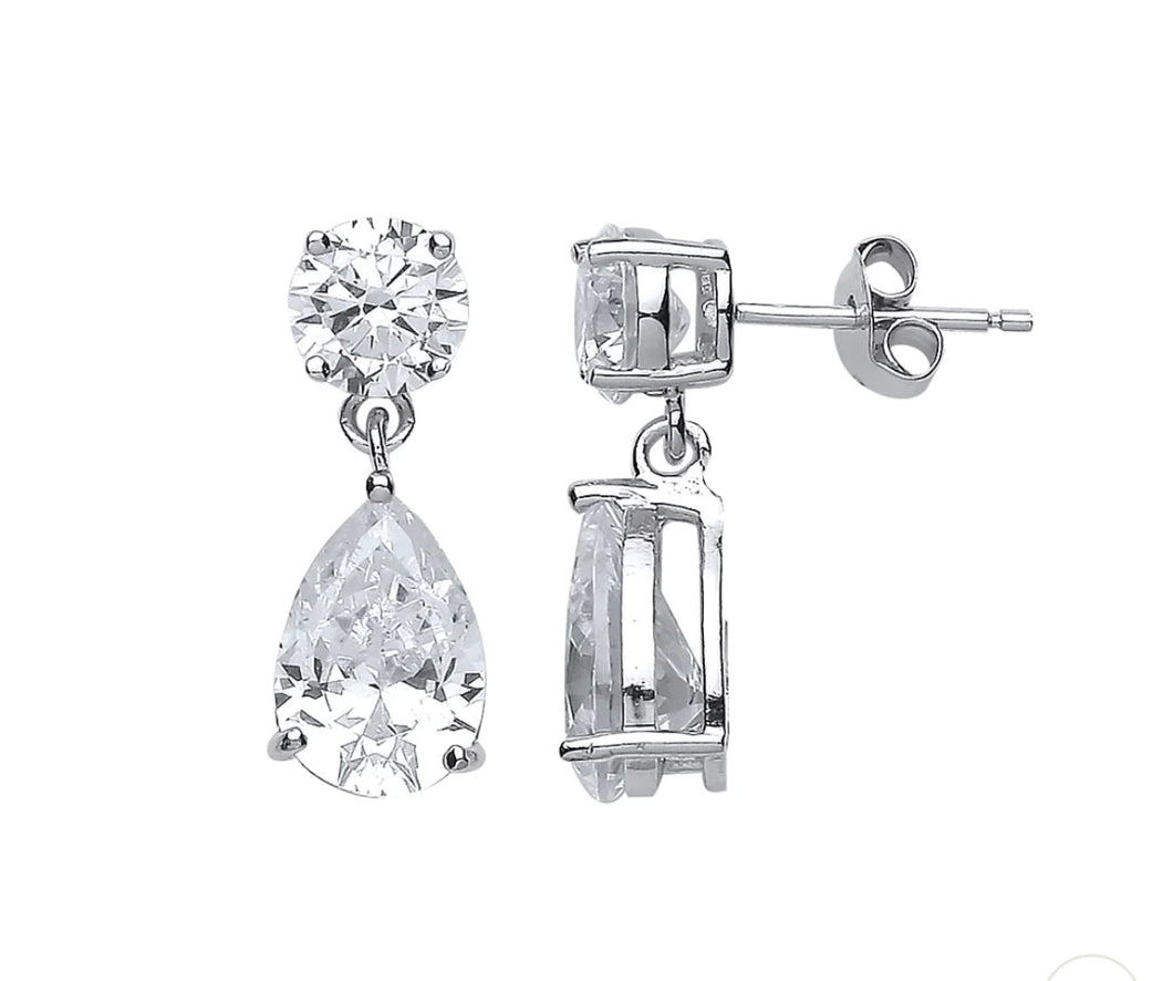 STERLING SILVER PEAR CUT CUBIC ZIRCONIA DROP EARRINGS