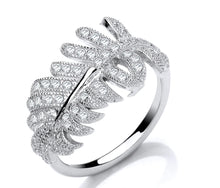 Load image into Gallery viewer, STERLING SILVER CUBIC ZIRCONIA FEATHER DRESS RING