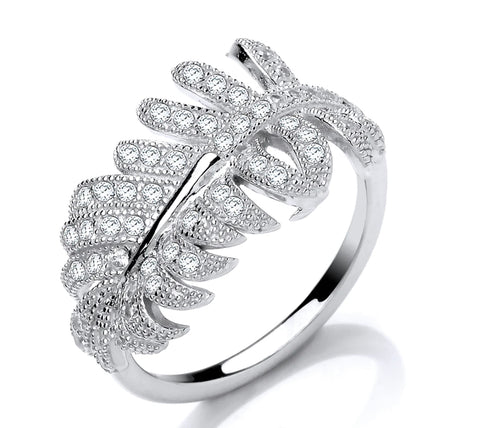 STERLING SILVER CUBIC ZIRCONIA FEATHER DRESS RING