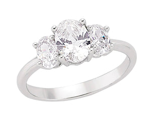 STERLING SILVER OVAL CUBIC ZIRCONIA TRILOGY RING
