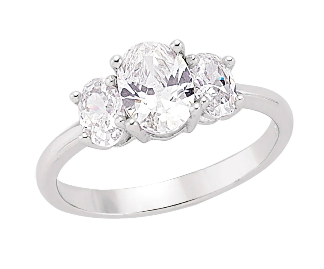 STERLING SILVER OVAL CUBIC ZIRCONIA TRILOGY RING