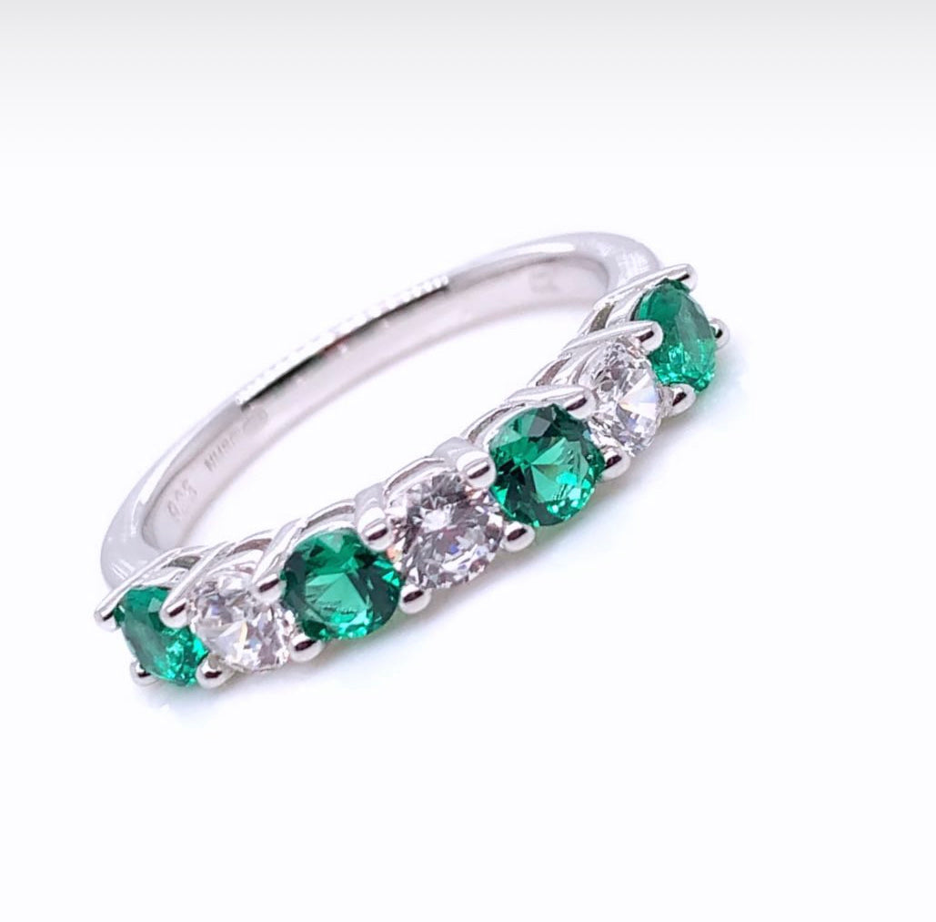 STERLING SILVER EMERALD CUBIC ZIRCONIA ETERNITY RING