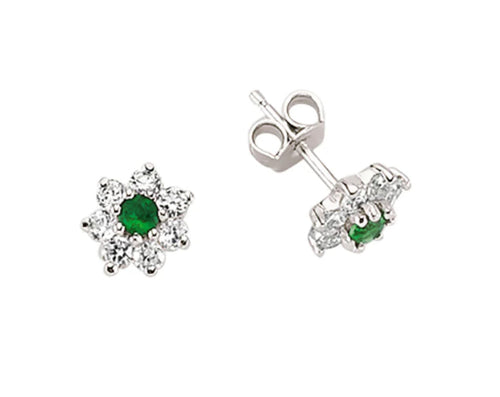 STERLING SILVER EMERALD CUBIC ZIRCONIA FLOWER EARRINGS