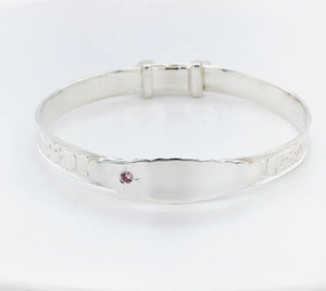 STERLING SILVER PERSONALISED STONE SET BABY BANGLE