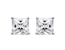 Load image into Gallery viewer, STERLING SILVER 4MM SQUARE CUBIC ZIRCONIA STUD EARRINGS