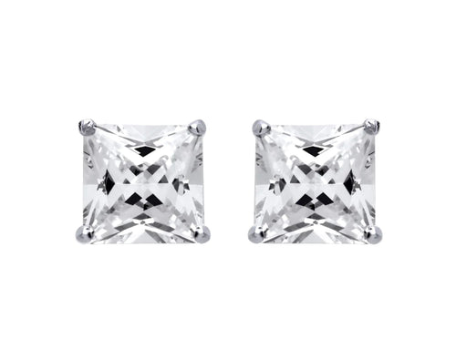STERLING SILVER 4MM SQUARE CUBIC ZIRCONIA STUD EARRINGS