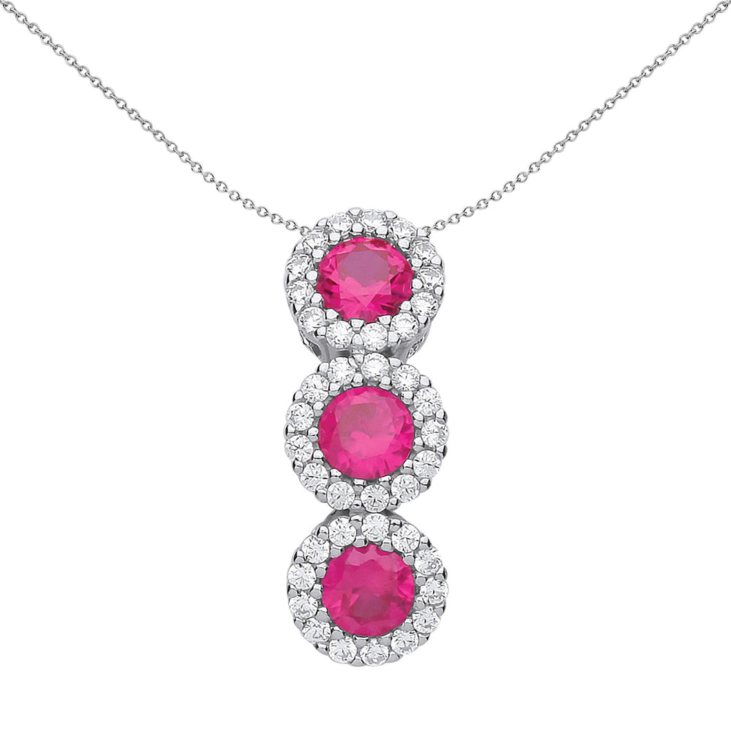 STERLING SILVER RUBY AND CZ HALO CLUSTER PENDANT