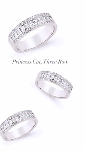 STERLING SILVER PRINCESS CUT 3 ROW CHANNEL SET RING