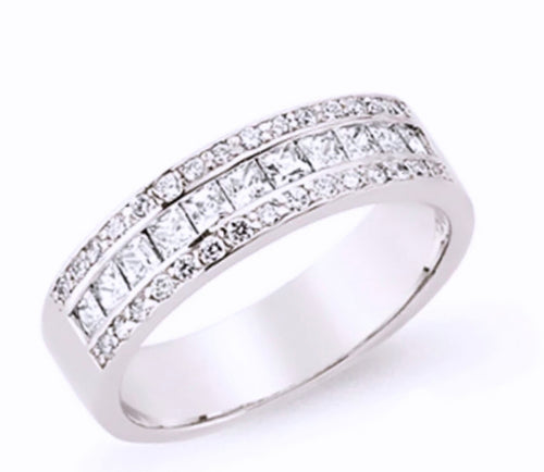 STERLING SILVER PRINCESS CUT 3 ROW CHANNEL SET RING