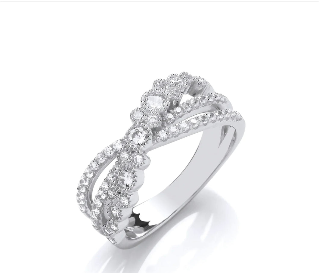 STERLING SILVER CUBIC ZIRCONIA CROSSOVER RING