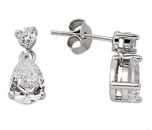 Load image into Gallery viewer, STERLING SILVER PEAR CUT CUBIC ZIRCONIA DROP EARRINGS