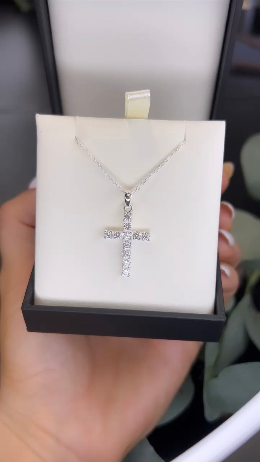 STERLING SILVER CUBIC ZIRCONIA CROSS NECKLACE