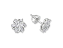 Load image into Gallery viewer, STERLING SILVER TAPERED FLOWER CUBIC ZIRCONIA EARRINGS