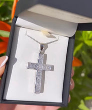 Load image into Gallery viewer, LARGE STERLING SILVER CUBIC ZIRCONIA CROSS NECKLACE