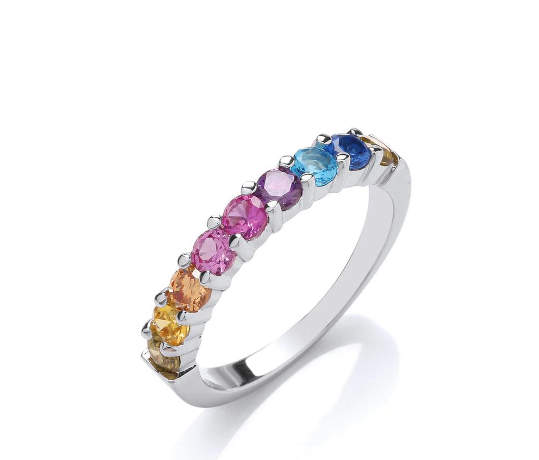 STERLING SILVER MULTICOLOUR RAINBOW CUBIC ZIRCONIA RING