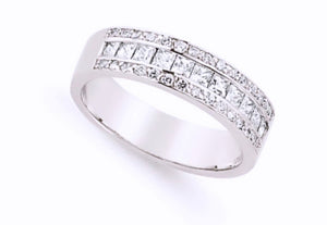 STERLING SILVER PRINCESS CUT 3 ROW CHANNEL SET RING