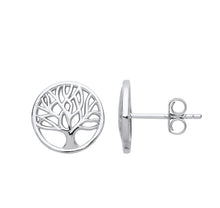 Load image into Gallery viewer, STERLING SILVER TREE OF LIFE STUD EARRINGS