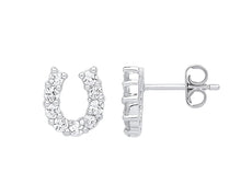 Load image into Gallery viewer, STERLING SILVER CZ LUCKY HORSE SHOE EARRINGS