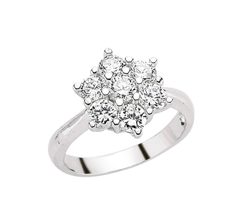 STERLING SILVER CUBIC ZIRCONIA CLUSTER RING