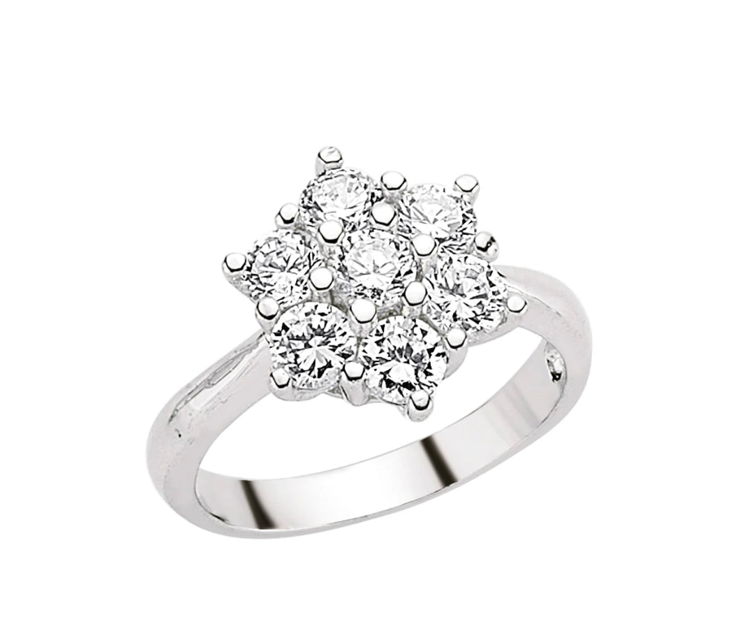 STERLING SILVER CUBIC ZIRCONIA CLUSTER RING