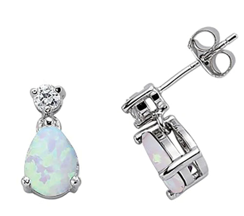 STERLING SILVER OPAL CUBIC ZIRCONIA DROP EARRING