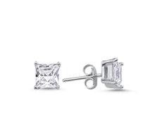 Load image into Gallery viewer, STERLING SILVER 7MM SQUARE CLAW SET STUD EARRINGS