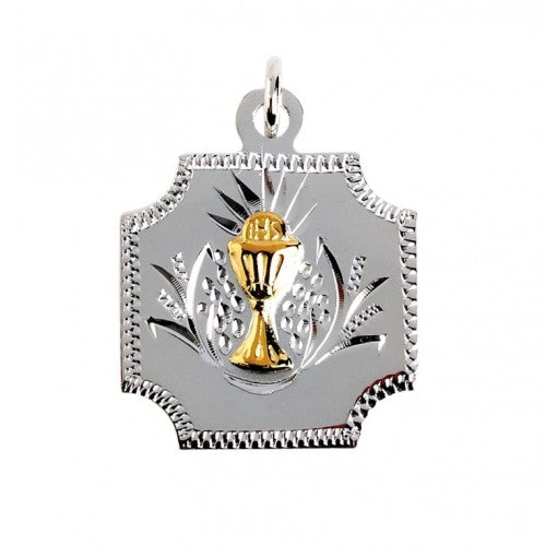 STERLING SILVER SQUARE TWO TONE COMMUNION MEDAL