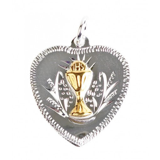 STERLING SILVER HEART TWO TONE COMMUNION MEDAL