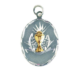 STERLING SILVER TWO TONE OVAL COMMUNION MEDAL