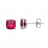 STERLING SILVER RUBY CUSHION CUT STUD EARRINGS