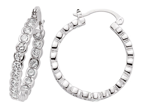 STERLING SILVER CUBIC ZIRCONIA HOOP EARRINGS