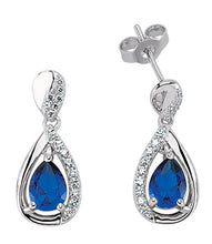 Load image into Gallery viewer, STERLING SILVER SAPPHIRE DROP EARRINGS