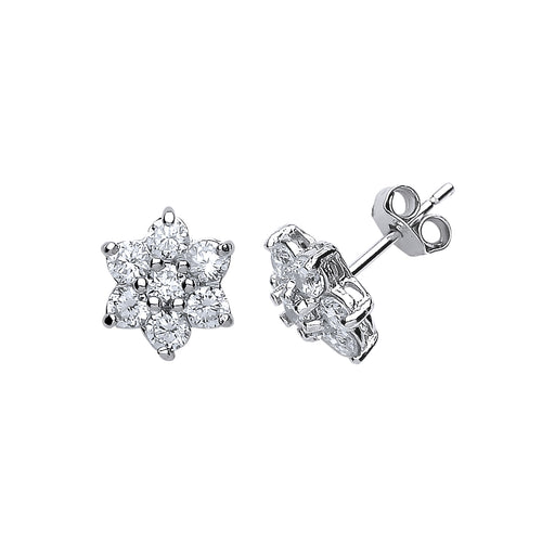 STERLING SILVER CUBIC ZIRCONIA CLUSTER EARRINGS