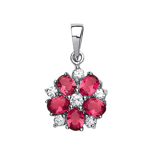 STERLING SILVER RUBY FLOWER PENDANT