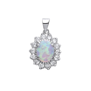 STERLING SILVER OPAL OVAL CLUSTER PENDANT