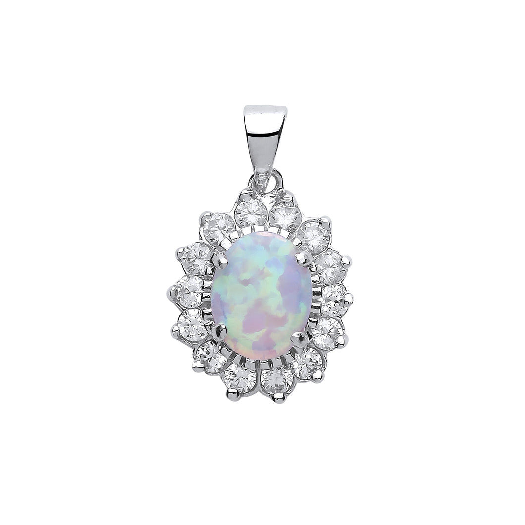 STERLING SILVER OPAL OVAL CLUSTER PENDANT