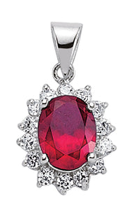 STERLING SILVER RUBY OVAL CLUSTER PENDANT