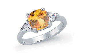 STERLING SILVER CITRINE CUBIC ZIRCONIA DRESS RING