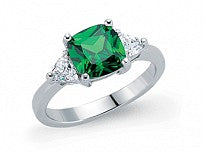 STERLING SILVER CUSHION CUT EMERALD RING