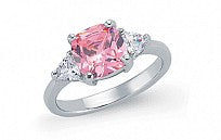 STERLING SILVER CUSHION CUT PINK CUBIC ZIRCONIA RING