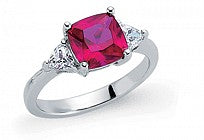 STERLING SILVER CUSHION CUT RUBY RING