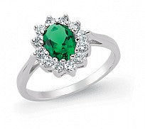STERLING SILVER EMERALD CLUSTER RING