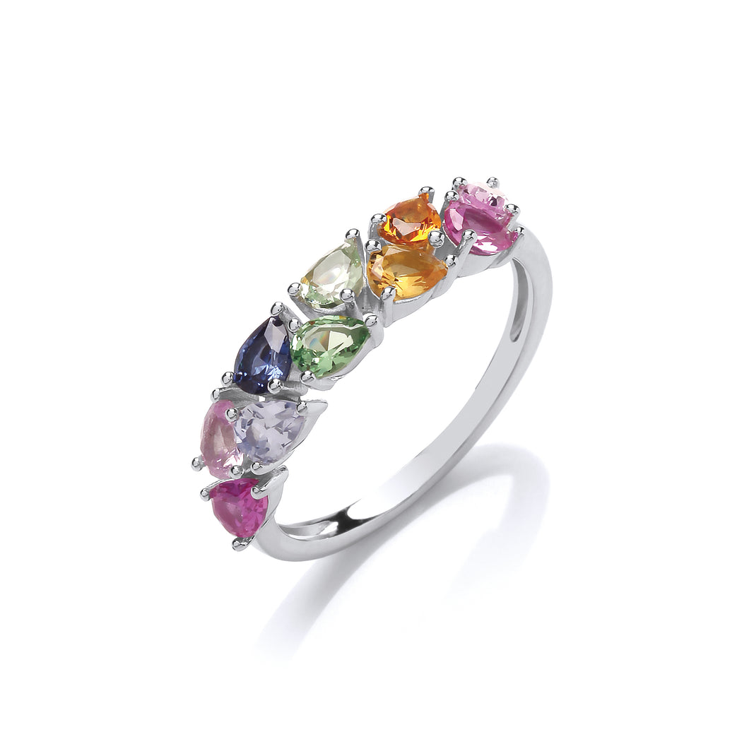STERLING SILVER MULTICOLOUR CUBIC ZIRCONIA RING