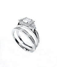 Load image into Gallery viewer, STERLING SILVER PRINCESS CUT HALO RING SET