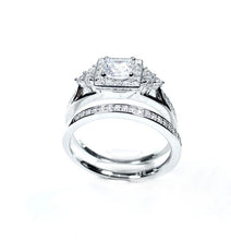 Load image into Gallery viewer, STERLING SILVER PRINCESS CUT HALO RING SET