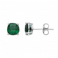 STERLING SILVER EMERALD CUSHION CUT STUD EARRINGS