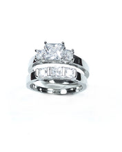 Load image into Gallery viewer, STERLING SILVER PRINCESS CUT CUBIC ZIRCONIA RING SET