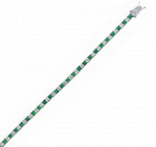 Load image into Gallery viewer, STERLING SILVER PRINCESS CUT EMERALD CUBIC ZIRCONIA TENNIS BRACELET