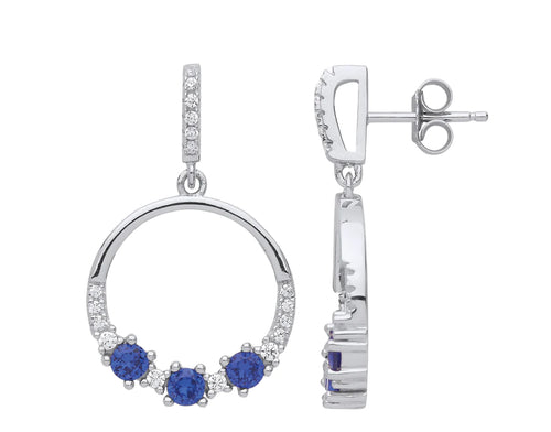 STERLING SILVER SAPPHIRE TRILOGY DROP EARRINGS